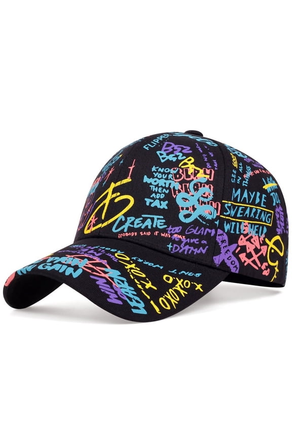 fashion Letter Baseball Cap Graffiti Sun Hip Hop Cap Visor Spring Hat Men Adjustable Cotton Cap Unisex Black White Hiphop Hat, K-pop Boys Outdoor Snapback Hat,Dad Hat, Duck Cap,Shade hat