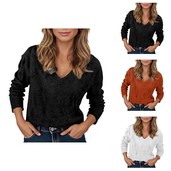 fashion clothing Women's Pullover Sweater Casual Ribbed Neck Long Sleeve Knitted Pullover Sweater Soft Comfortable for Everyday Wear