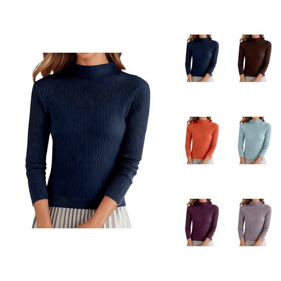 fashion clothing Women's Pullover Sweater Casual Solid Color High Neck Long Sleeve Knitted Pullover Sweater Soft Warm Comfortable Winter