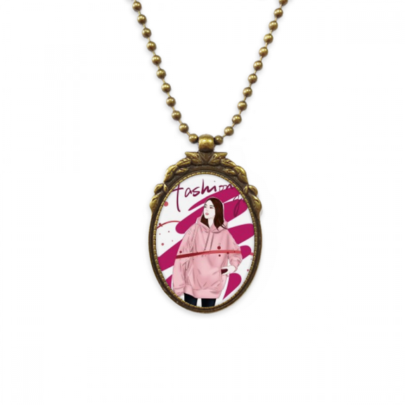 fashion girl figure art design illustration antique necklace vintage bead pendant keychain