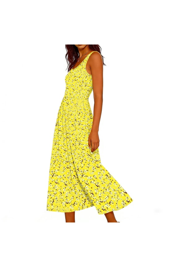 Summer Dresses for Women Flowy Casual Midi Dress Beach Vacation Sundresses with Pockets S-2XL