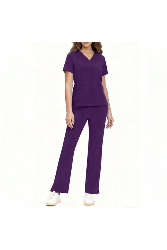 Abomasnow Scrubs for Women Set Soft V Neck Tops and Wide Leg Cargo Pants with 8 Pockets Nursing Uniform Set S-2XL