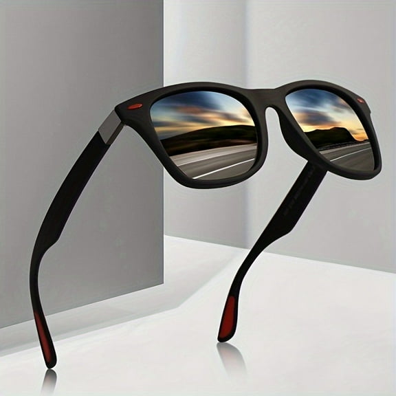 A fashionable classic Sports Glasses, Suitable for Men, Casual Style, PC Framework and Lens, Anti -Reflection, Suitable for Climbing and General Decoration, Suitable For for gifts,Black/Red Point