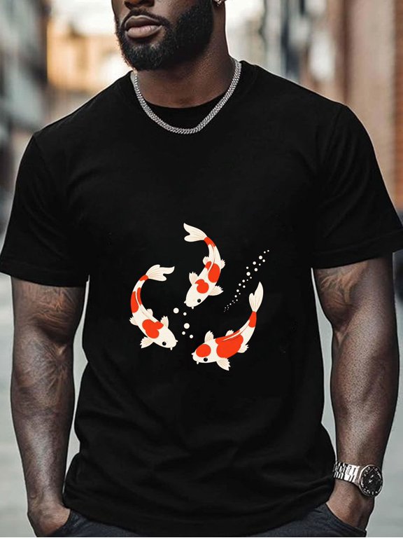 fashionable mens printed black short sleeve t shirt with an exquisite and minimalist style featuring koi fish pattern this casual crew neck a european is comfort