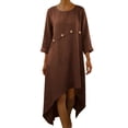 thumbnail image 1 of Abomasnow Women's Cotton Linen Dresses 3/4 Sleeve Elegant Crew Neck Flowy Maxi Dress Summer Vacation Beach Dresses, 1 of 7