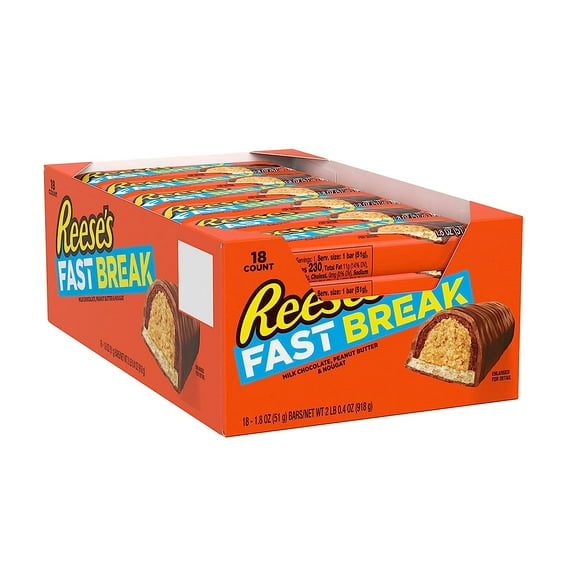 fast break milk chocolate, peanut butter and nougat candy, bulk, gluten free, 1.8 oz bars (18 count)
