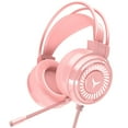 thumbnail image 1 of USB-C Headphones Wired - On-Ear Corded Headset with Microphone & Volume Control, Foldable Stereo Sound Tangle-Free Type C Cord, Compatible with Cellphone, Laptop, PC, Pink, 1 of 7