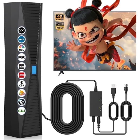 fatini Antenna for Smart TV for Local Channels,TV Antenna Indoor for Long Range Reception, Digital Antenna for Easy Installation and All Smart/Old TVs, Supports 4K 1080P HD VHF UHF