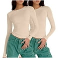 thumbnail image 1 of fatyb 2 Pack Basic Long Sleeve Tops for Women Slim Going out Crop Tshirts Casual Crewneck Undershirts, 1 of 4