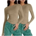 thumbnail image 1 of fatyb 2 Pack Basic Long Sleeve Tops for Women Slim Going out Crop Tshirts Casual Crewneck Undershirts, 1 of 4