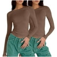 thumbnail image 1 of fatyb 2 Pack Basic Long Sleeve Tops for Women Slim Going out Crop Tshirts Casual Crewneck Undershirts, 1 of 4