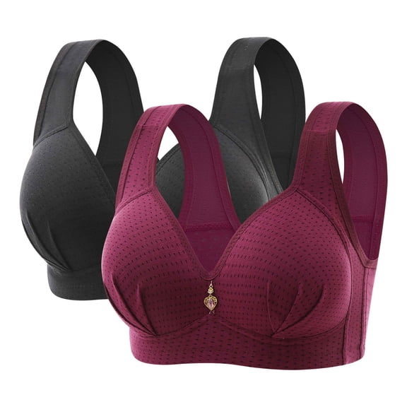 fatyb 2 Pack Bras for Women Breathable Cotton Full Coverage Push up Bra Comfort No Underwire Everyday Bras