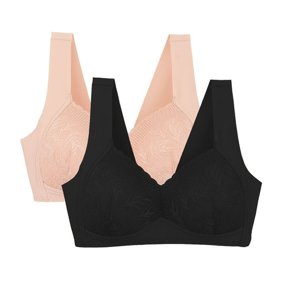 fatyb 2 Pack Bras for Women No Underwire Breathable Bralettes Ladies Full Coverage Soft Everyday Bra
