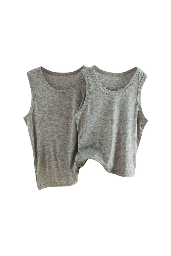 2 Pack Cotton Tank Tops for Kids Boys Girls Sleeveless Undershirts Crewneck Solid Color Shirts