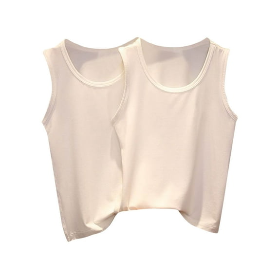 fatyb 2 Pack Cotton Tank Tops for Kids Boys Girls Sleeveless Undershirts Crewneck Solid Color Shirts