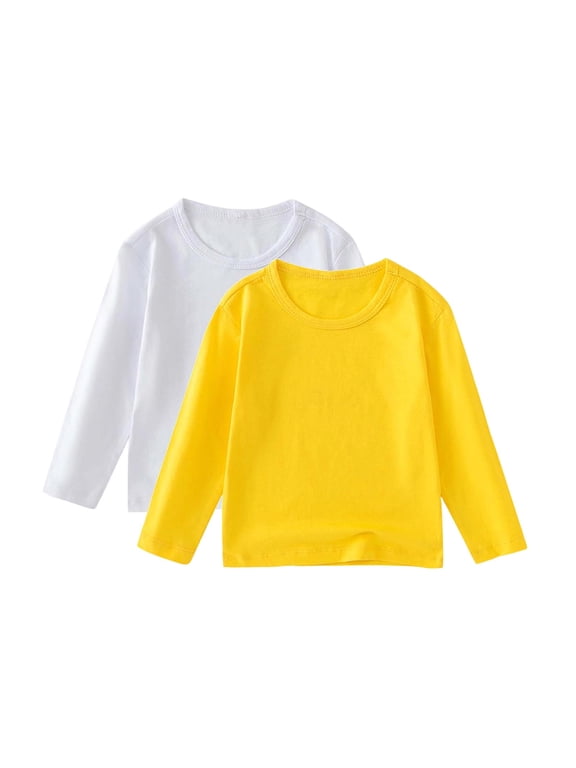 2 Pack Kids Long Sleeve Tee Shirts Crewneck Cotton Tshirts Toddler Boys Girls Casual Plain Basic Tops