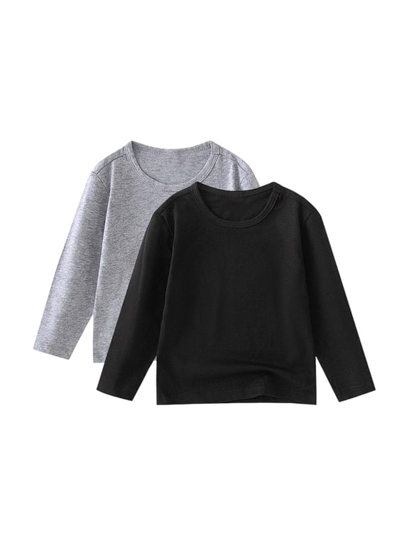 2 Pack Kids Long Sleeve Tee Shirts Crewneck Cotton Tshirts Toddler Boys Girls Casual Plain Basic Tops