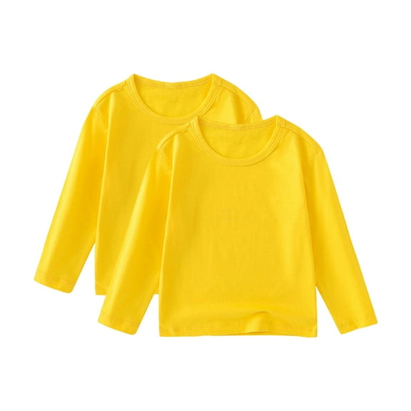 fatyb 2 Pack Kids Long Sleeve Tee Shirts Crewneck Cotton Tshirts Toddler Boys Girls Casual Plain Basic Tops