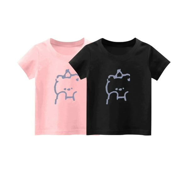 fatyb 2 Pack Kids T-Shirts Girls Cute Print Graphic Tee Tops Boys Short Sleeve Loose Cotton T Shirts