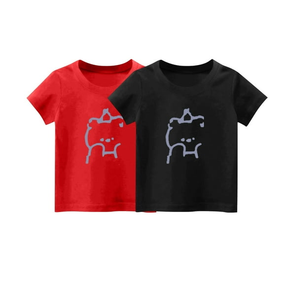 fatyb 2 Pack Kids T-Shirts Girls Cute Print Graphic Tee Tops Boys Short Sleeve Loose Cotton T Shirts