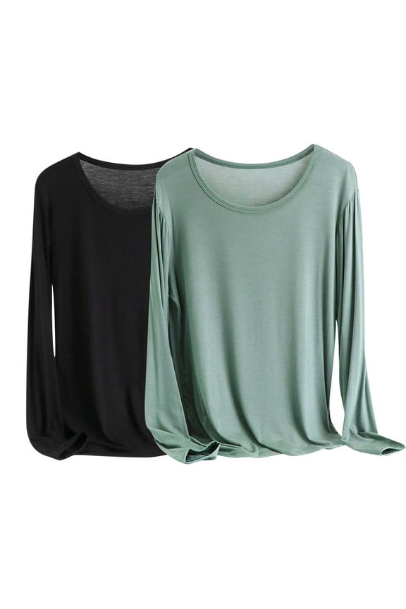 2 Pack Long Sleeve Shirts for Women Fall Plain Basic Tee Tops Women's Plus Size T-Shirts Xl-6XL