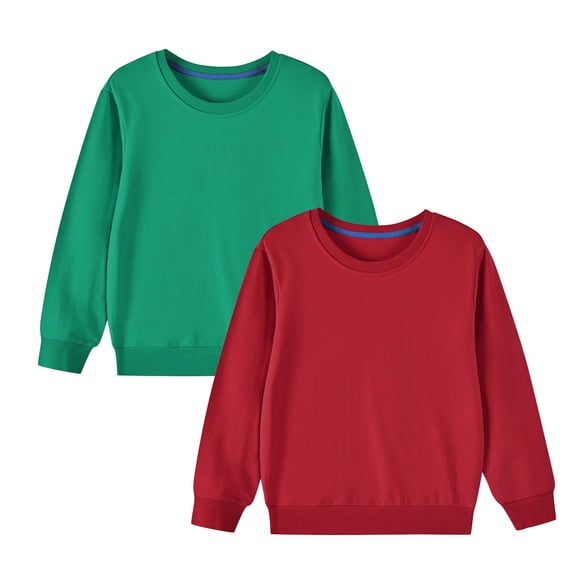 fatyb 2 Pack Sweatshirts for Kids Casual Long Sleeve Crewneck Pullover Tops Plain Cotton Clothes 2-10 Years