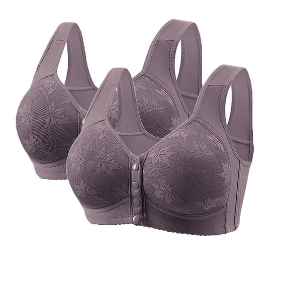 fatyb 2 Pack Women's Front Closure Bras Full Coverage Wireless Bras Comfort No Underwire Everyday Bra