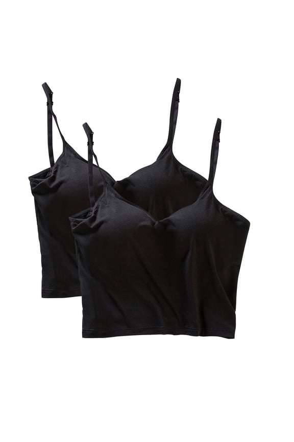 2 Pack Womens Crop Cami Tops with Built in Bra Adjustable Spaghetti Strap Tank Tops for Women