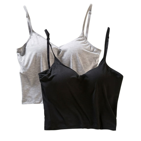 fatyb 2 Pack Womens Crop Cami Tops with Built in Bra Adjustable Spaghetti Strap Tank Tops for Women