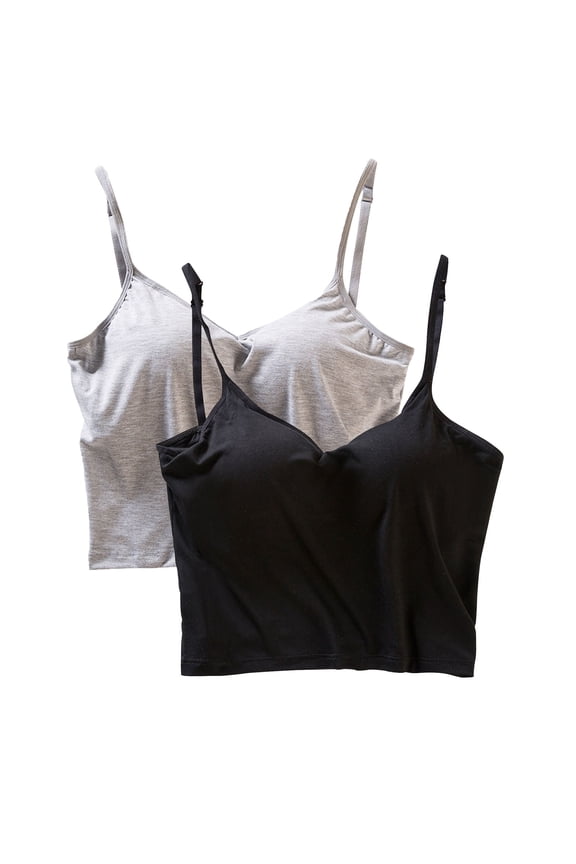2 Pack Womens Crop Cami Tops with Built in Bra Adjustable Spaghetti Strap Tank Tops for Women