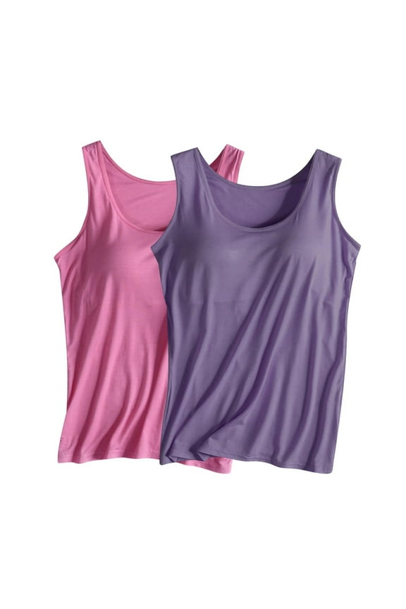 2 Pack Womens Tank Tops with Built in Bra Loose Comfort Padded Shirts Casual Undershirts S-4XL