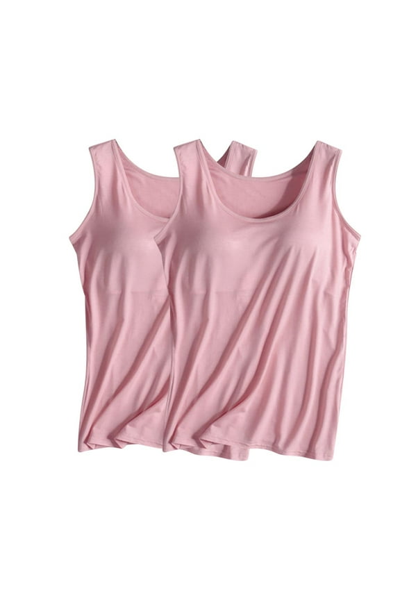 2 Pack Womens Tank Tops with Built in Bra Loose Comfort Padded Shirts Casual Undershirts S-4XL