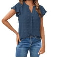 thumbnail image 1 of fatyb 2025 Summer Tops for Women V Neck Ruffle Short Sleeve Blouses Casual Lightweight Dressy Shirts, 1 of 7