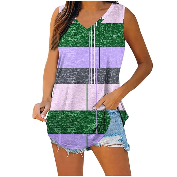 fatyb Tank Tops for Women V Neck Printed Sleeveless T Shirts Womens Casual Summer Loose Blouses