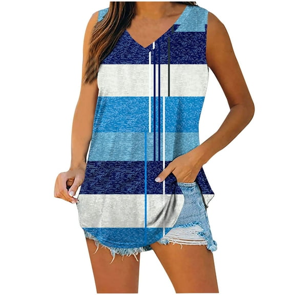 fatyb Tank Tops for Women V Neck Printed Sleeveless T Shirts Womens Casual Summer Loose Blouses