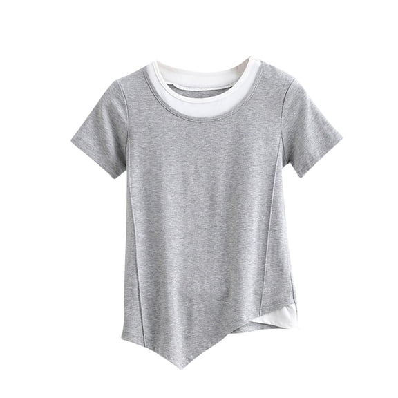 fatyb Womens Fashion T-Shirts Short Sleeve Summer Tees Shirts Comfy Patchwork Blouses for Women