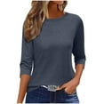 thumbnail image 1 of fatyb 3/4 Length Sleeve Tops for Women Crew Neck Casual T Shirts Lightweight Loose Womens Summer Blouses, 1 of 4