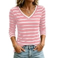 thumbnail image 1 of fatyb 3/4 Length Sleeve Womens Stripe T Shirts V Neck Basic Tee Tops Color Block Womens Tunic Shirts, 1 of 7