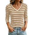 thumbnail image 1 of fatyb 3/4 Length Sleeve Womens Stripe T Shirts V Neck Basic Tee Tops Color Block Womens Tunic Shirts, 1 of 7