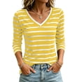 thumbnail image 1 of fatyb 3/4 Length Sleeve Womens Stripe T Shirts V Neck Basic Tee Tops Color Block Womens Tunic Shirts, 1 of 7
