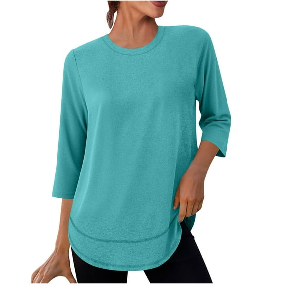 fatyb 3/4 Length Sleeve Womens T Shirts Athletic Lightweight Workout Tops Crew Neck Yoga Tee Activewear