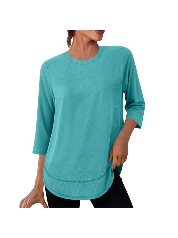 3/4 Length Sleeve Womens T Shirts Athletic Lightweight Workout Tops Crew Neck Yoga Tee Activewear