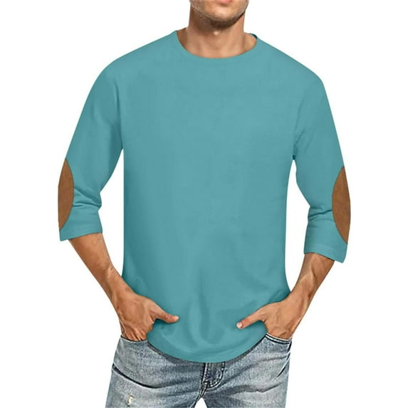 fatyb 3/4 Sleeve T-Shirts for Men Crewneck Casual Loose Tees Lightweight Tops Mens Patchwork Pullover