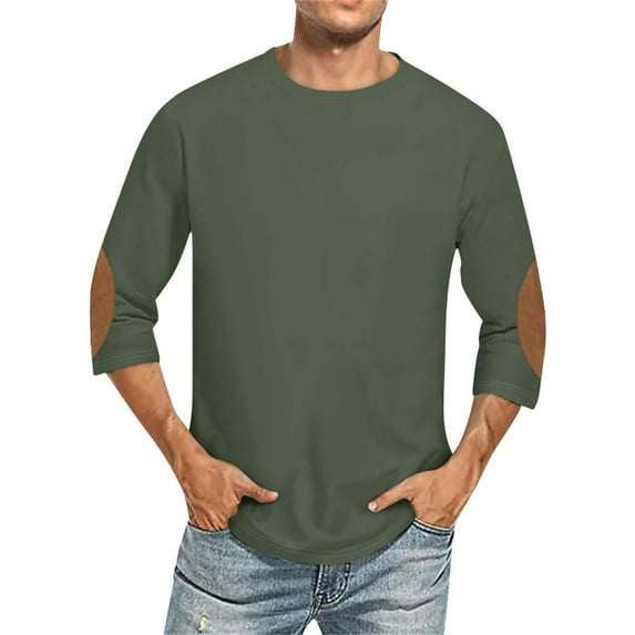fatyb 3/4 Sleeve T-Shirts for Men Crewneck Casual Loose Tees Lightweight Tops Mens Patchwork Pullover