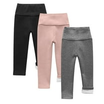 fatyb 3 Pack Boys Girls Winter Leggings Fleece Lined Warm Bottom Pants High Waist Stretch Thermal Pants