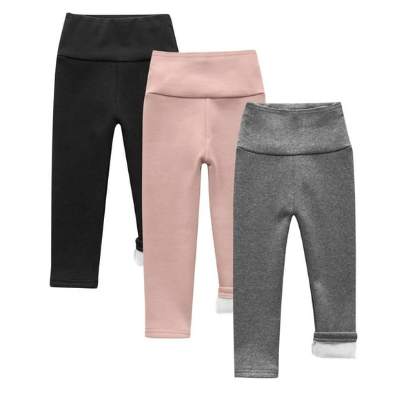 fatyb 3 Pack Boys Girls Winter Leggings Fleece Lined Warm Bottom Pants High Waist Stretch Thermal Pants