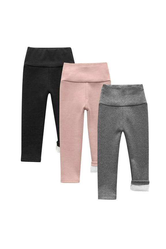 3 Pack Boys Girls Winter Leggings Fleece Lined Warm Bottom Pants High Waist Stretch Thermal Pants