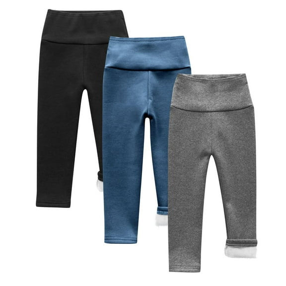 fatyb 3 Pack Boys Girls Winter Leggings Fleece Lined Warm Bottom Pants High Waist Stretch Thermal Pants