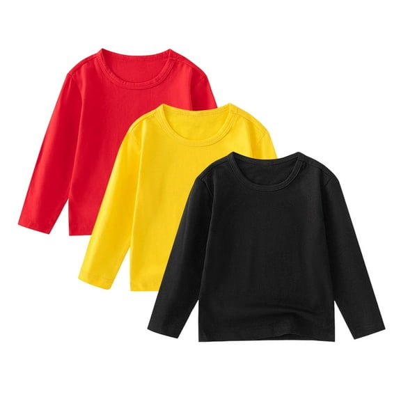 fatyb 3 Pack Cotton Long Sleeve T-Shirts for Boys Girls Crewneck Casual Shirts Plain Kids Basic Tee Top