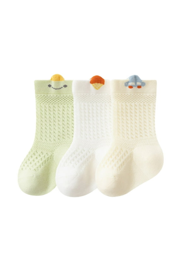 3 Pack Cotton Socks for Toddler Baby Thin Breathable Crew Socks Infant Boys Girls Summer Socks